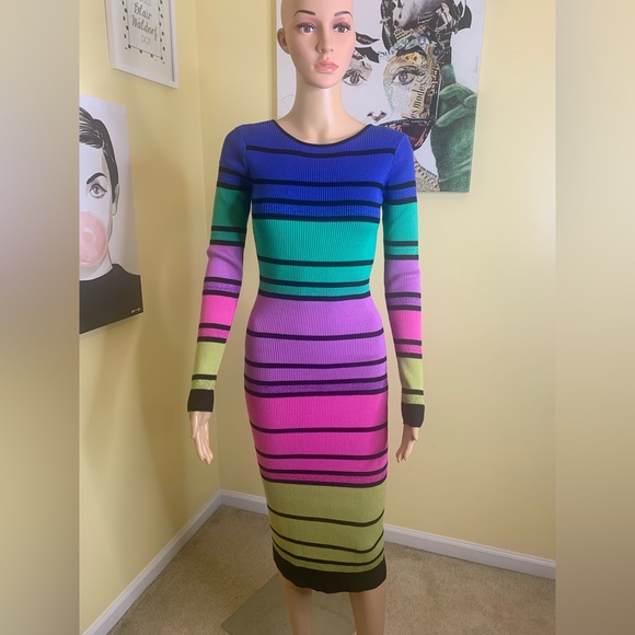 💫HP‼️💫 NWT LE SUPERBE Chakra Knit Ribbed Midi Dress in Stripes, Size Medium - Picture 5 of 9